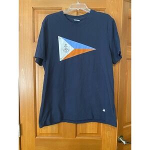 Brooks Brothers Shirt Mens Large Navy Blue Sail Nautical Cotton Knit Preppy